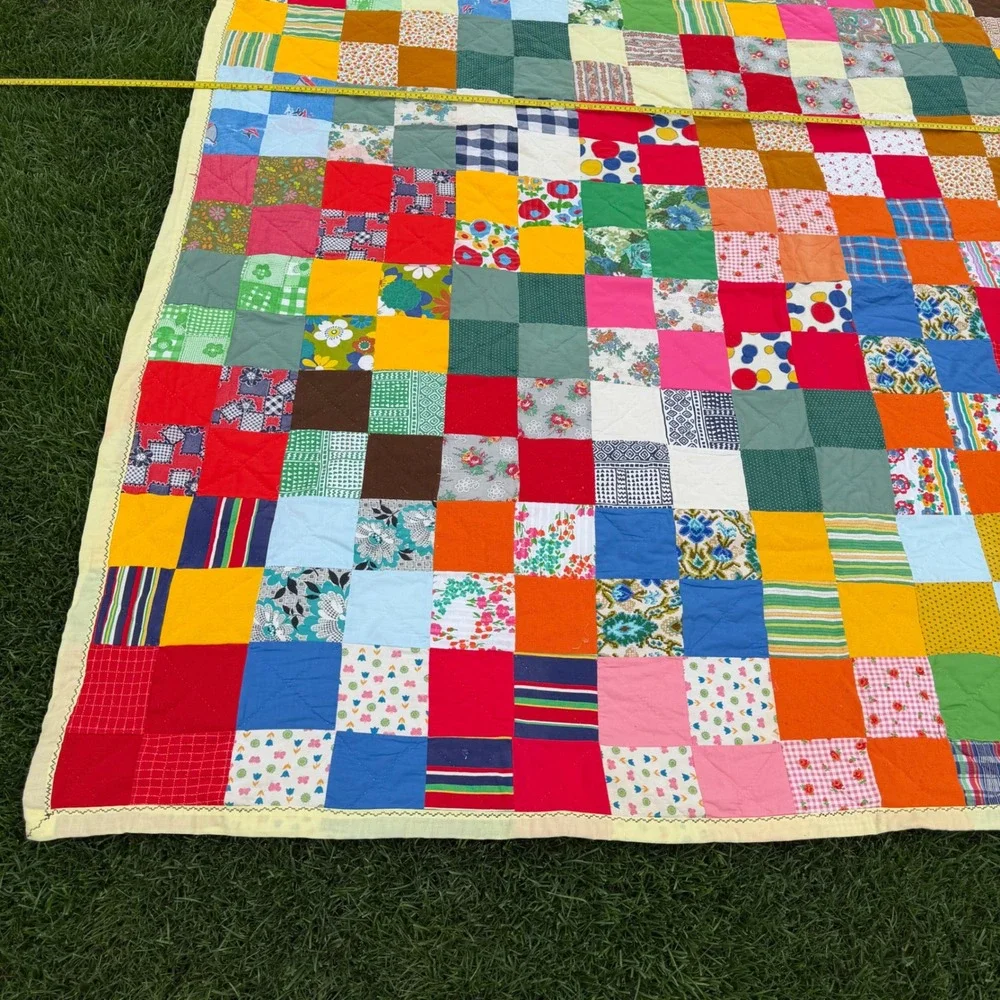 A+ Vintage Handmade Patchwork Quilt Multi Color Scrap Block Cottagecore 89x75